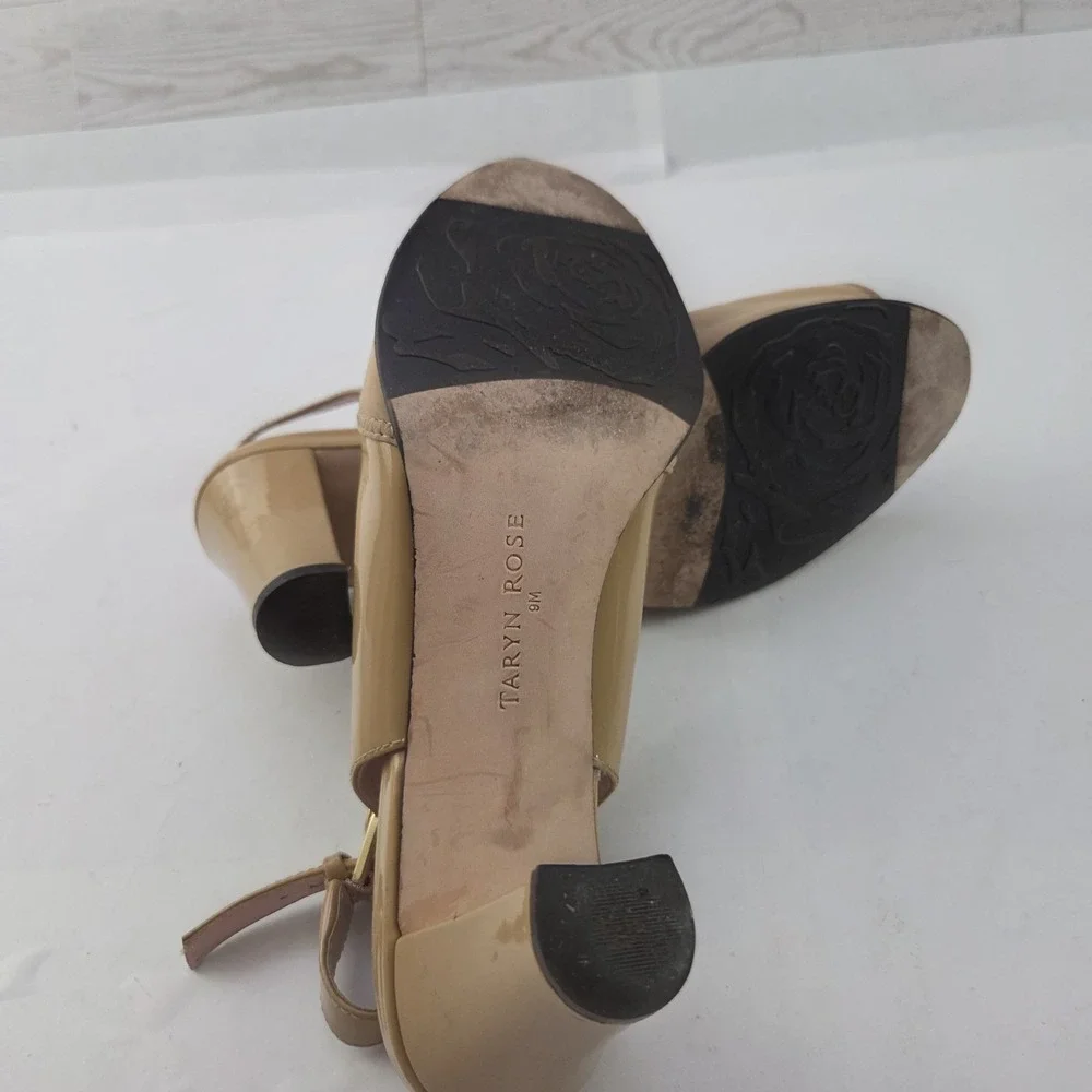 Taryn Rose Slingback Heels Womens 9 M Tan Patent Leather Quiet Luxury Classic